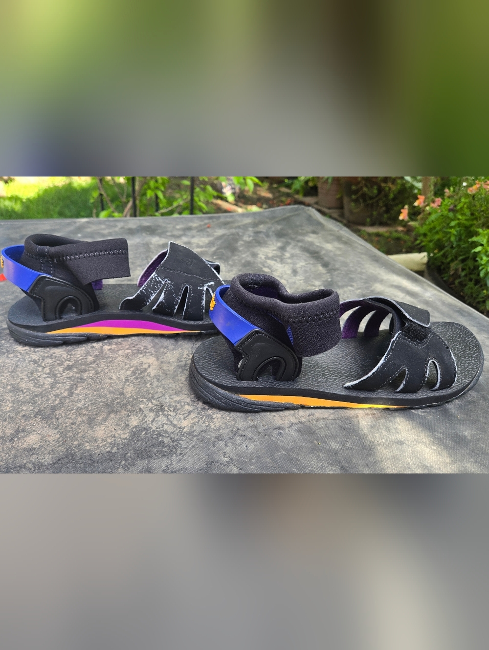 Nike ACG Black & Purple Sport Sandals with Color-Strip Sole.  Retro!!